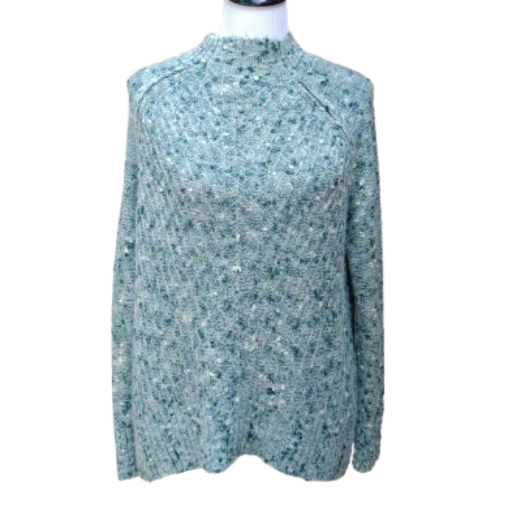 Sonoma Green Mixed Sweater Mockneck Popcorn Knit Textured
